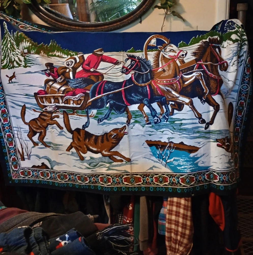 Vintage Festive Winter Sleigh Ride Tapestry-Made In Turkey